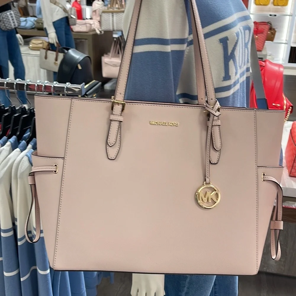 Michael Kors Gilly Large Drawstring Travel Leather Top Zip Tote  Powder Blash